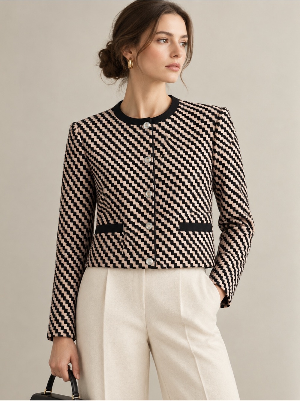 Paul Smith Cropped Structured Jacket Sz EU 38 US 4 Chevron Zigzag